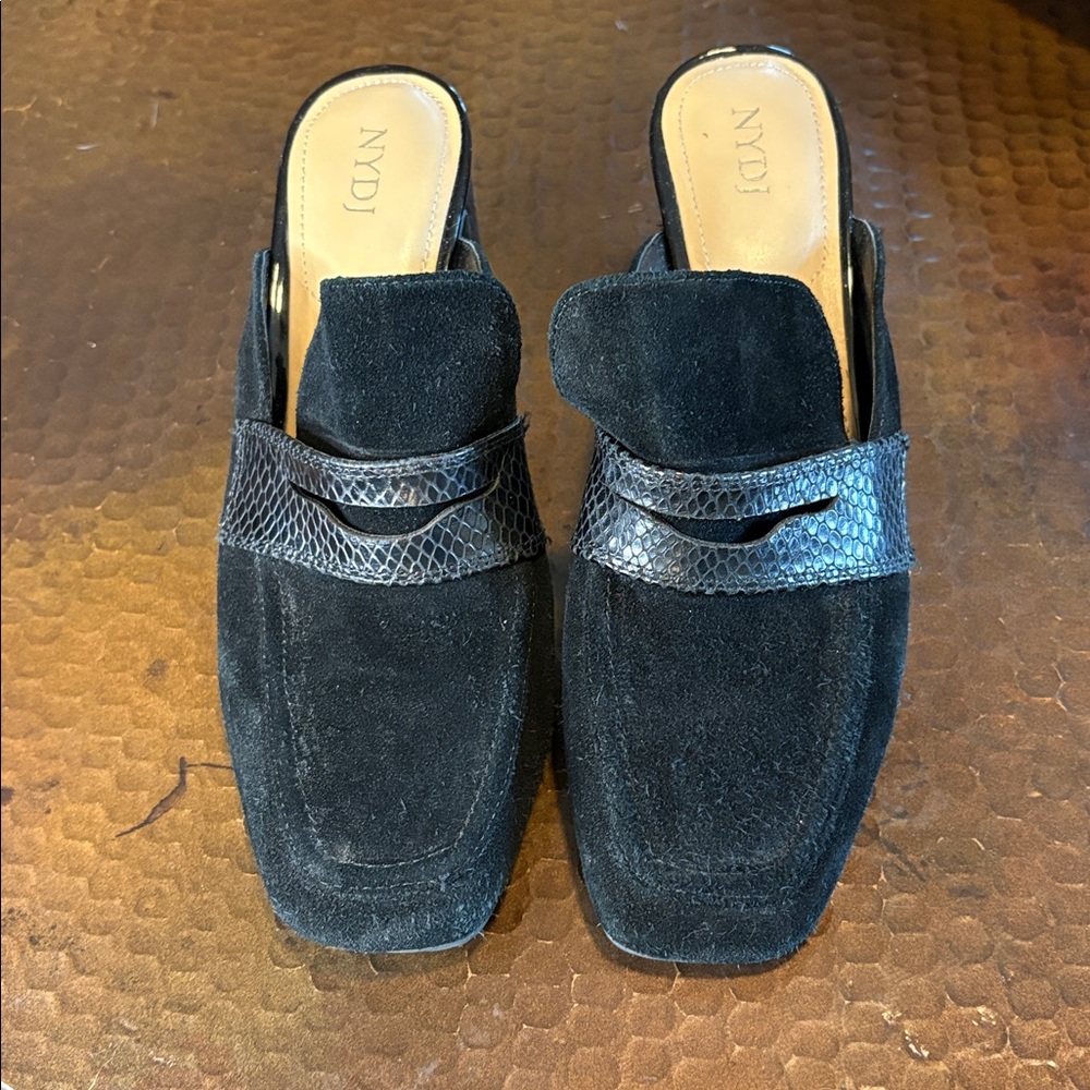 NYDJ Clara Suede Heeled Penny Mules in black/ Size 8M - Picture 2 of 6